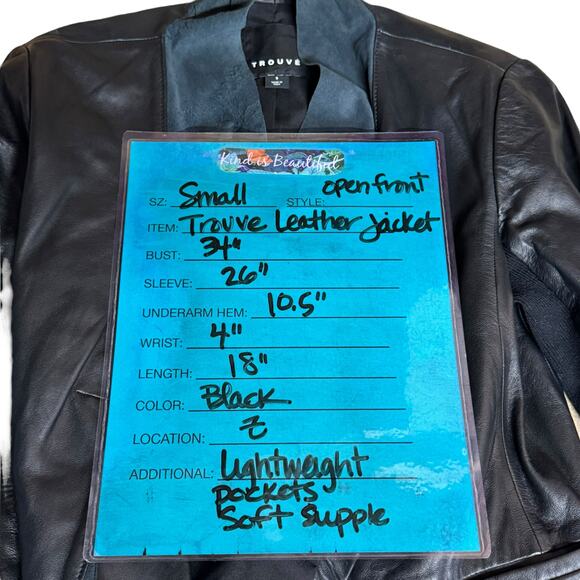 Trouve Lightweight Leather Moto Jacket Womens Small Black Open Front Drape Chic - Picture 10 of 10